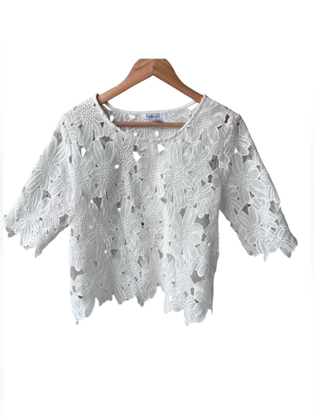 Dizzylissy Top White Floral Cut Out Preppy Business Casual Academia Party Large